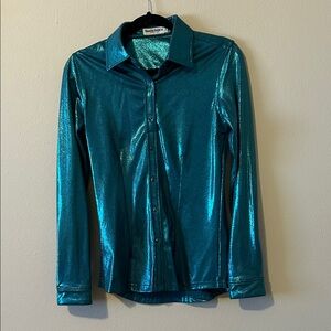 Shimmer Teal Button-Down Shirt - Women